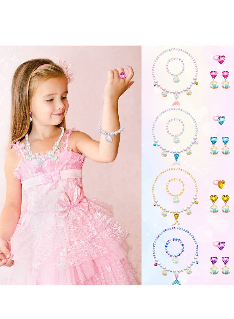 SOLARAE Mermaid Jewelry Kit Mermaid Necklace Bracelet Set Mermaid Birthday Decorations Party Favors Includes Princess Mermaid Necklace Shell Bracelet Earrings Rings for Girls Costume Jewelry Supplies 4 Set - Image 5