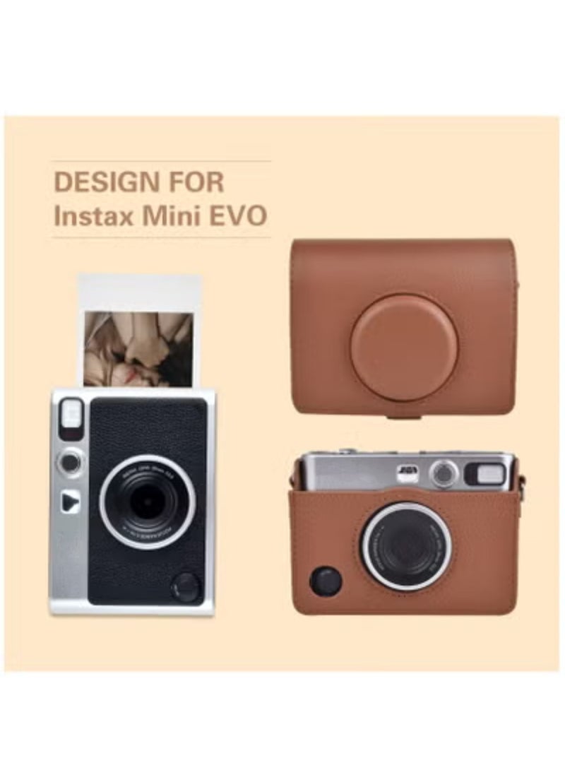 Camera Case Compatible for Fuji Instax Mini EVO Camera with Adjustable Shoulder Strap In Black Lychee Texture Horizonal Style - Image 2
