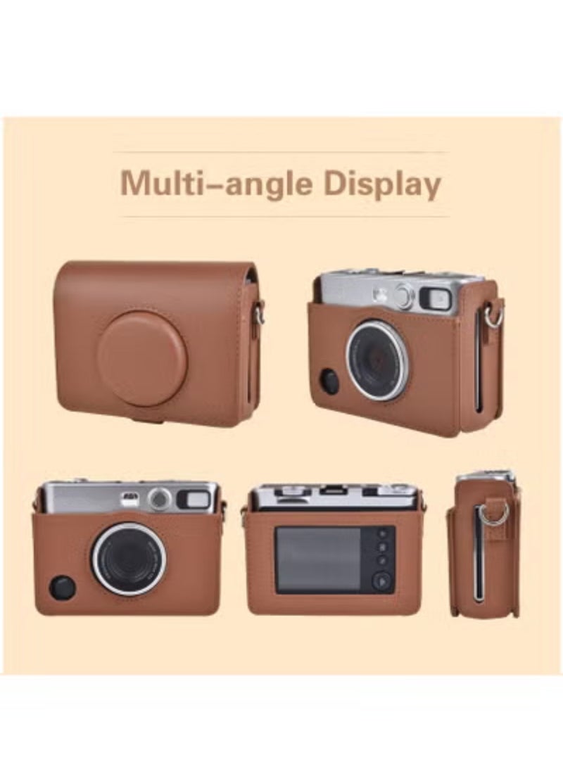 Camera Case Compatible for Fuji Instax Mini EVO Camera with Adjustable Shoulder Strap In Black Lychee Texture Horizonal Style - Image 3