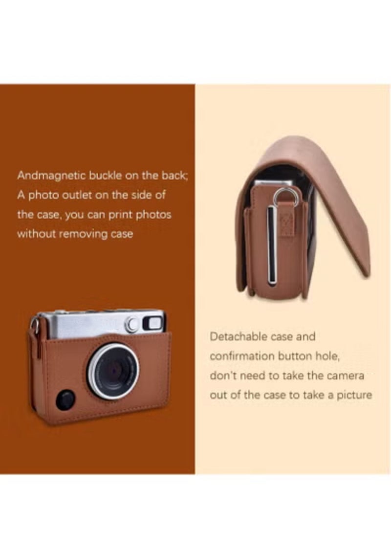 Camera Case Compatible for Fuji Instax Mini EVO Camera with Adjustable Shoulder Strap In Black Lychee Texture Horizonal Style - Image 4