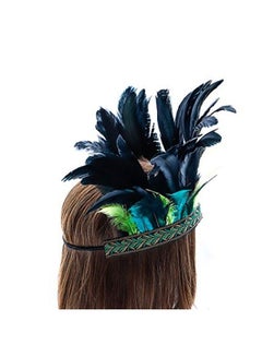 Aukmla Peacock Feather Fascinator Decorative Feather Headpiece Crown Headdress Costume Headband For Party (Green)  - Image 5