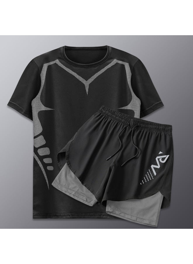 Swimsuit Men's Loose Anti-embarrassment Two-piece Set Swimming Summer Quick-drying Beach Pants Ice Silk Hot Spring Swimming Trunks Equipment-Color:Sci-Fi Two-Piece Set- - Image 1