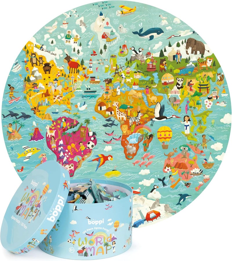 Boppi 150 Piece Round Jigsaw Puzzle - World Map - Image 1