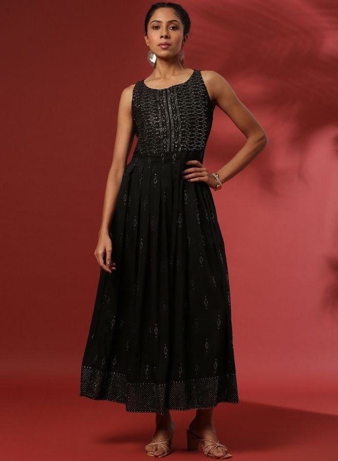 Abhishti Sleeveless Mukaish work dress-black  - Image 1