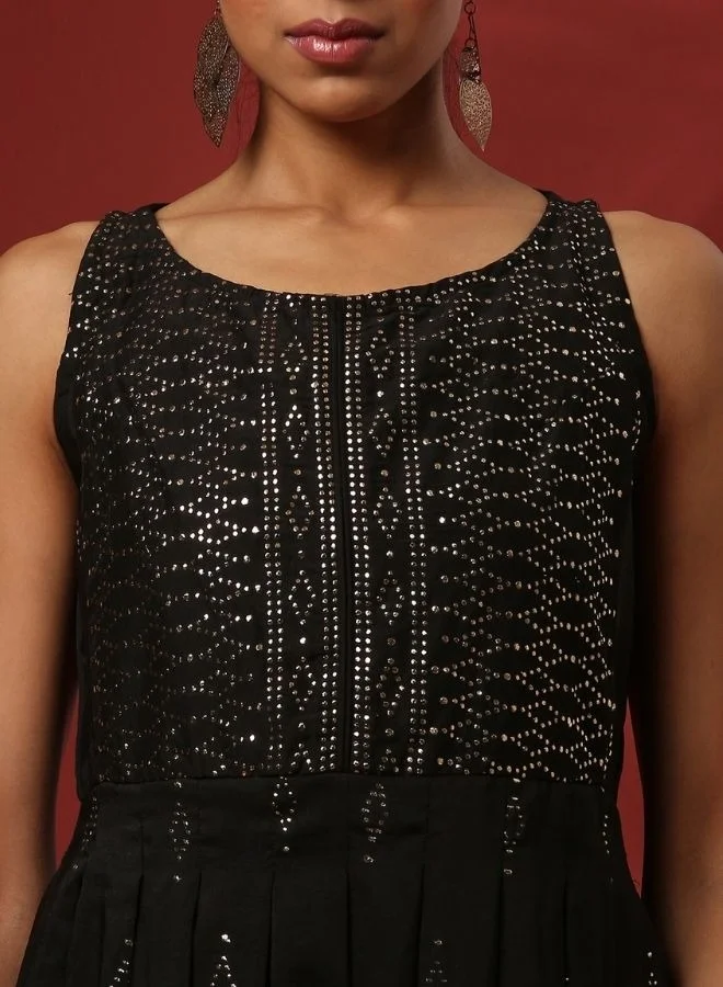 Abhishti Sleeveless Mukaish work dress-black