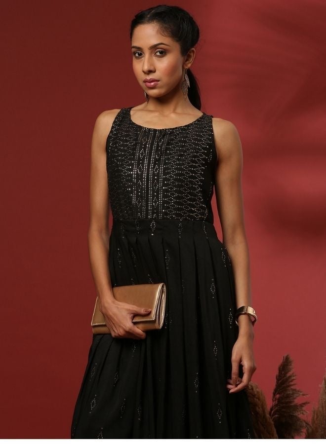 Abhishti Sleeveless Mukaish work dress-black  - Image 3