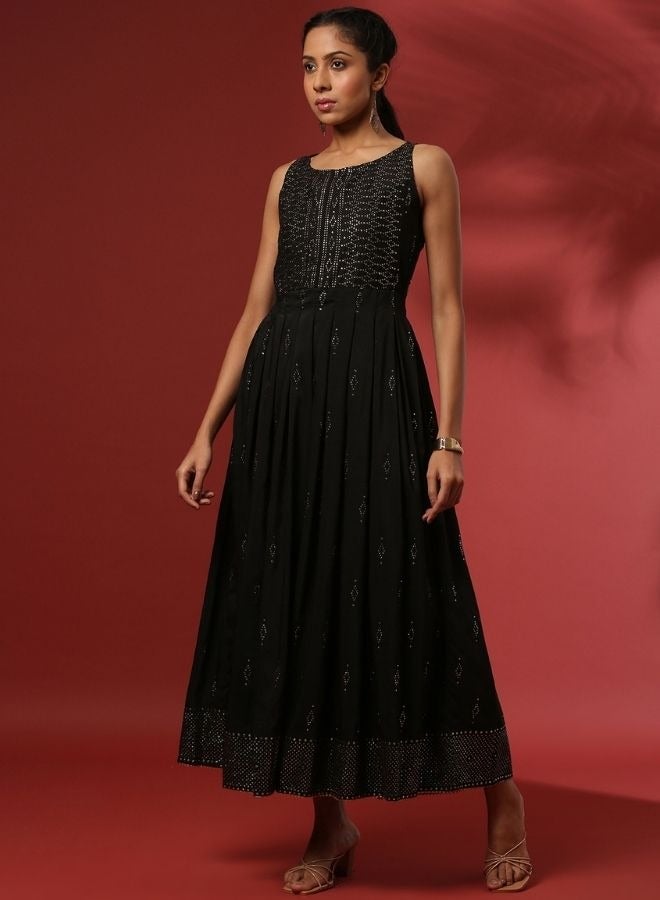 Abhishti Sleeveless Mukaish work dress-black  - Image 4