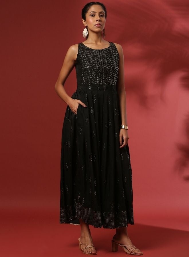 Abhishti Sleeveless Mukaish work dress-black  - Image 5