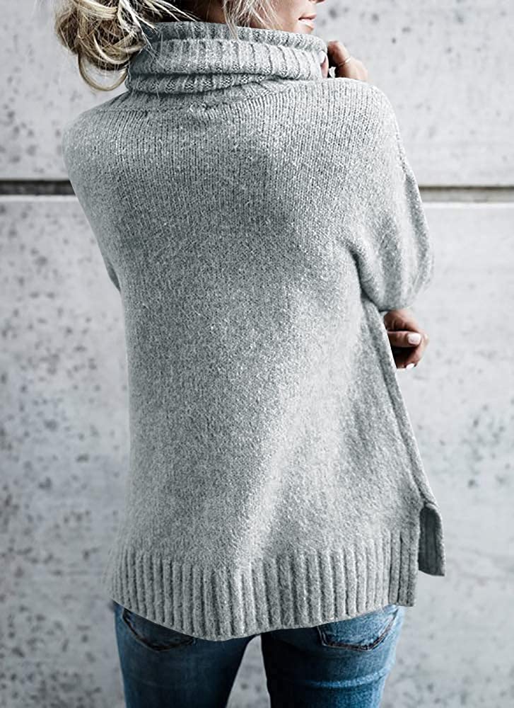 FISACE Womens Oversized Turtleneck Pullover Sweater Cable Knit Long Sleeve Sweater Tops A-Gray - Image 4