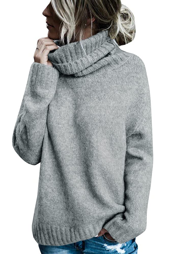 FISACE Womens Oversized Turtleneck Pullover Sweater Cable Knit Long Sleeve Sweater Tops A-Gray - Image 1