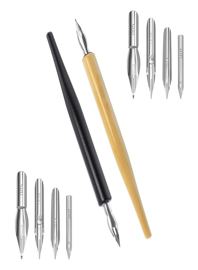 Quacc Comic Dip Pen Set, 2 Pen Holders and 10 Replacement Nibs, Wooden Calligraphy Holder with 5 Different Stainless Steel Nib for Writing, Painting, Signing - Image 1