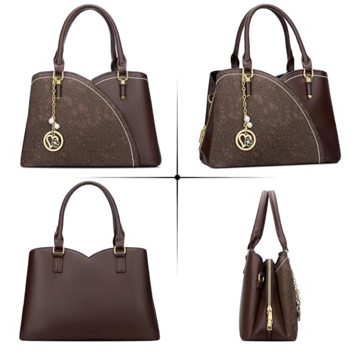 KKXIU Triple Compartments Purses and Handbags for Women Fashion Ladies Satchel Shoulder Top Handle Bag (2-Coffee) - Image 4