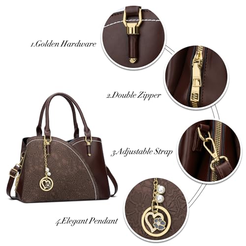 KKXIU Triple Compartments Purses and Handbags for Women Fashion Ladies Satchel Shoulder Top Handle Bag (2-Coffee) - Image 3