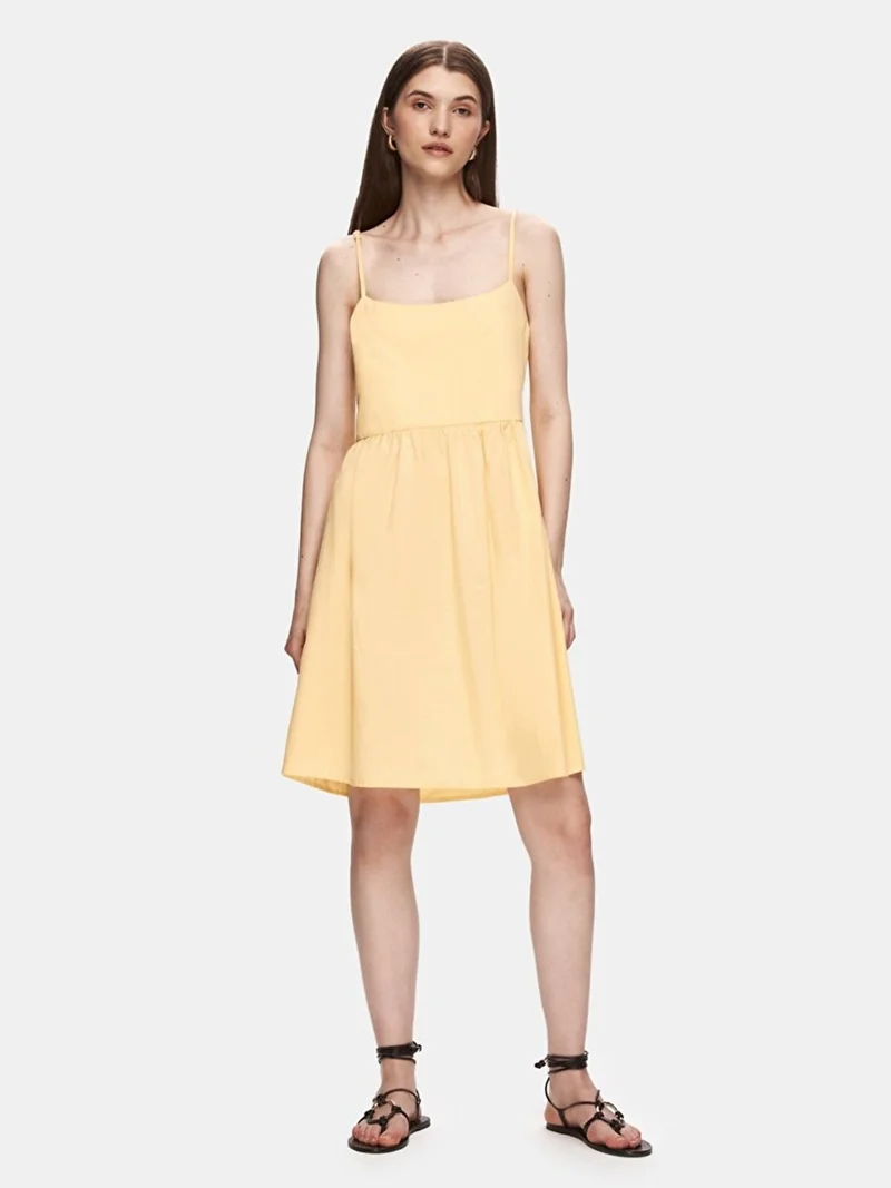 Thin Strap Square Neck Orange Dress