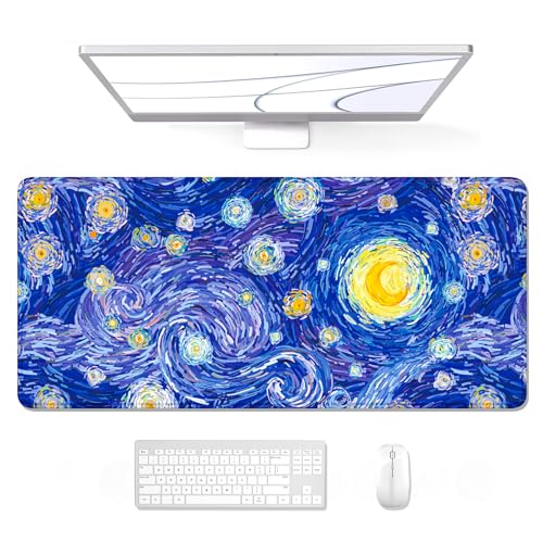 Auhoahsil Desk Mouse Pad, Large Gaming Mousepad, XXL Desk Pad, Extended Long Superior Micro-Weave Cloth Non-Slip Rubber Big Computer Mouse Mat for Gamer, Office & Home, 35" x 15", Blue Starry Night - Image 1