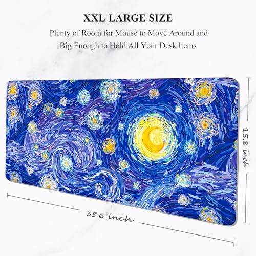 Auhoahsil Desk Mouse Pad, Large Gaming Mousepad, XXL Desk Pad, Extended Long Superior Micro-Weave Cloth Non-Slip Rubber Big Computer Mouse Mat for Gamer, Office & Home, 35" x 15", Blue Starry Night - Image 2