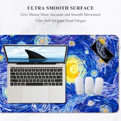 Auhoahsil Desk Mouse Pad, Large Gaming Mousepad, XXL Desk Pad, Extended Long Superior Micro-Weave Cloth Non-Slip Rubber Big Computer Mouse Mat for Gamer, Office & Home, 35" x 15", Blue Starry Night - Image 3