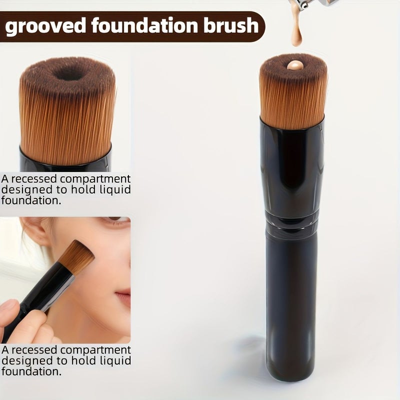 Professional Flat Top Foundation Brush Stippling Blending Makeup Tool Black Nylon Like Bristles For Liquid Cream Powder Foundations Concealer Loose Powder Applicator Daily Use - Image 2