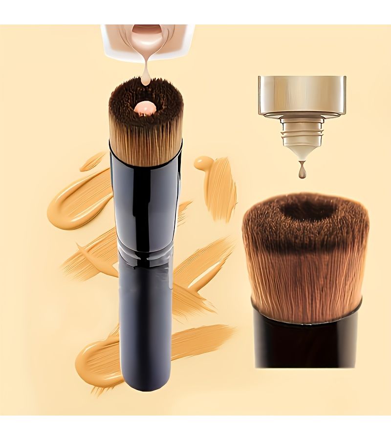 Professional Flat Top Foundation Brush Stippling Blending Makeup Tool Black Nylon Like Bristles For Liquid Cream Powder Foundations Concealer Loose Powder Applicator Daily Use - Image 1