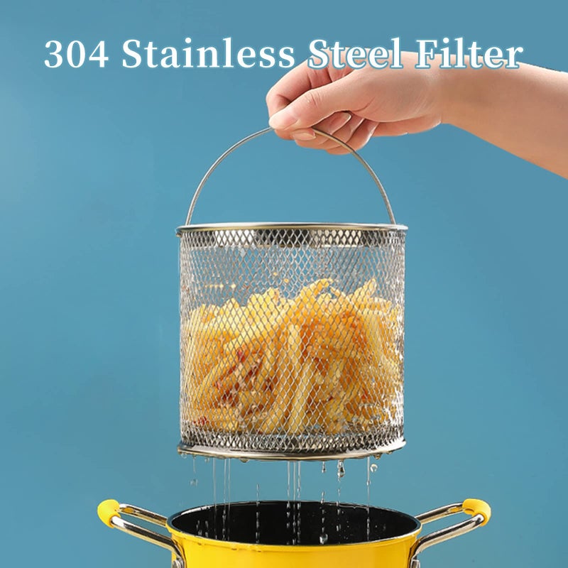 PARACITY PARACITY Small Deep Fryer Pot with basket, Mini Deep Oil Fryer with Anti-scalding Silicone Handle, 304 Stainless Steel Gadgets for Home, Tempura Chips, Fries, Fish, and Chicken(3.2QT/3L)  - Image 2