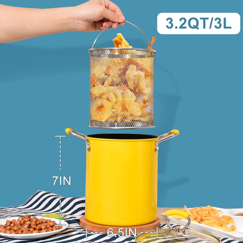 PARACITY PARACITY Small Deep Fryer Pot with basket, Mini Deep Oil Fryer with Anti-scalding Silicone Handle, 304 Stainless Steel Gadgets for Home, Tempura Chips, Fries, Fish, and Chicken(3.2QT/3L)  - Image 3
