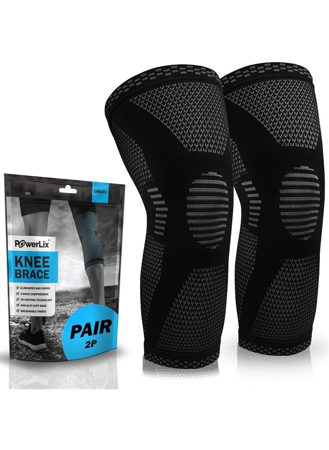 POWERLIX - Knee Compression Sleeve (Pair) - Best Knee Brace for Knee Pain for Men & Women – Knee Support for Running, Basketball, Volleyball, Weightlifting, Gym, Workout, Sports - Image 1