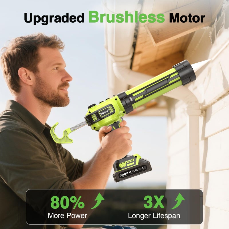 Taskstar Electric Caulking Gun 21V, Upgraded Brushless Cordless Caulking Gun with 2 x 2.0Ah Batteries, 250KG Thrust, LED Light, Anti-Drip,10 OZ Battery Power Caulk Gun Tool for Filling, Sealing - Image 2