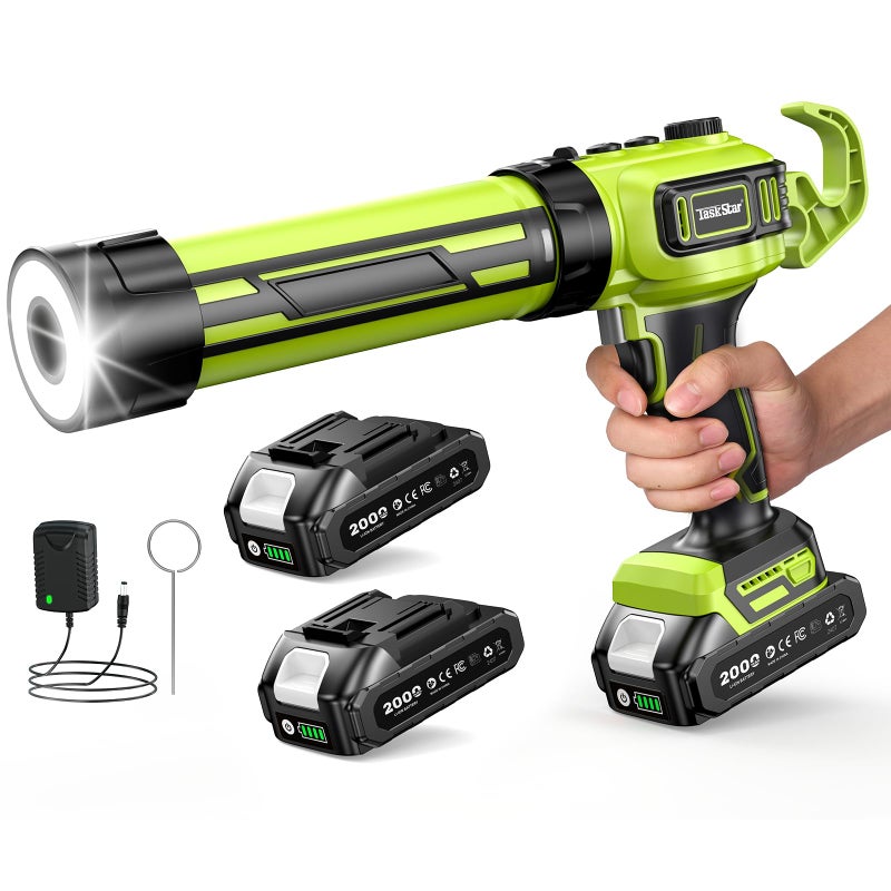 Taskstar Electric Caulking Gun 21V, Upgraded Brushless Cordless Caulking Gun with 2 x 2.0Ah Batteries, 250KG Thrust, LED Light, Anti-Drip,10 OZ Battery Power Caulk Gun Tool for Filling, Sealing - Image 1