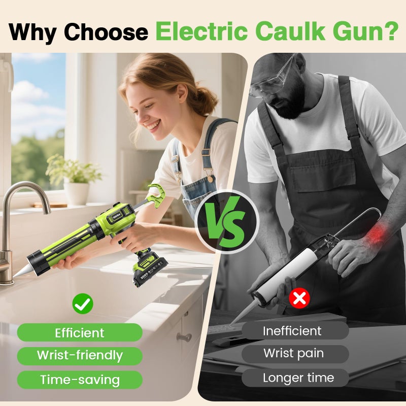 Taskstar Electric Caulking Gun 21V, Upgraded Brushless Cordless Caulking Gun with 2 x 2.0Ah Batteries, 250KG Thrust, LED Light, Anti-Drip,10 OZ Battery Power Caulk Gun Tool for Filling, Sealing - Image 3
