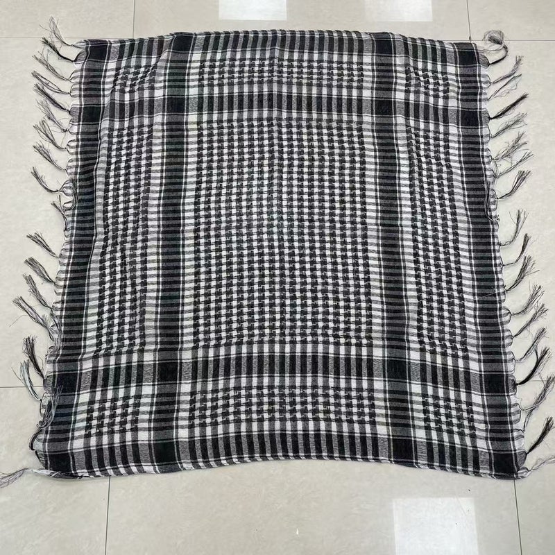 WU Military Tactical Houndstooth Head Scarf - 100cm Polyester Net Yarn Outdoor Neck Scarf with Tassels - Image 5