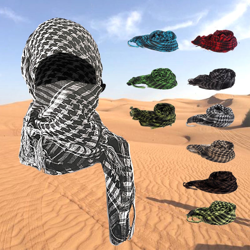 WU Military Tactical Houndstooth Head Scarf - 100cm Polyester Net Yarn Outdoor Neck Scarf with Tassels - Image 3