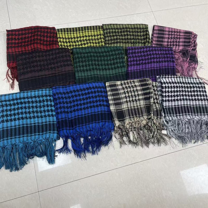 WU Military Tactical Houndstooth Head Scarf - 100cm Polyester Net Yarn Outdoor Neck Scarf with Tassels - Image 4