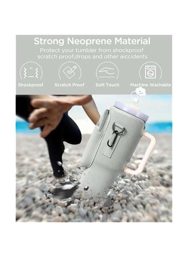 Generic - Water Bottle Carrier Bag with Phone Pocket for Stanley 40oz Tumbler Neoprene Water Bottle Holder Pouch with Adjustable Strap Bollus with Straw Cover & Carabiner for Stanley Cup Accessories - Image 1