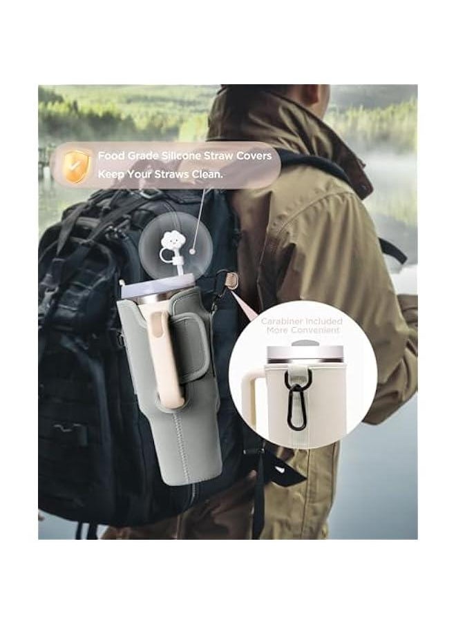 Generic - Water Bottle Carrier Bag with Phone Pocket for Stanley 40oz Tumbler Neoprene Water Bottle Holder Pouch with Adjustable Strap Bollus with Straw Cover & Carabiner for Stanley Cup Accessories - Image 1