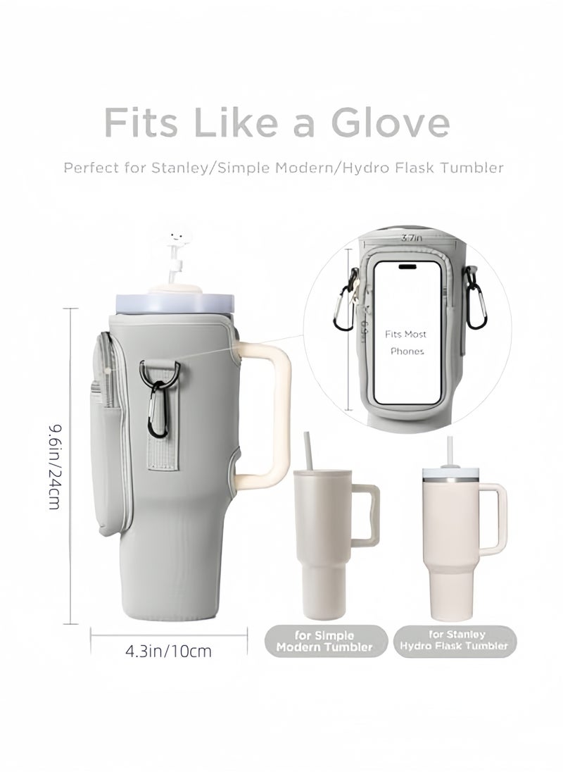 Generic - Water Bottle Carrier Bag with Phone Pocket for Stanley 40oz Tumbler Neoprene Water Bottle Holder Pouch with Adjustable Strap Bollus with Straw Cover & Carabiner for Stanley Cup Accessories - Image 1