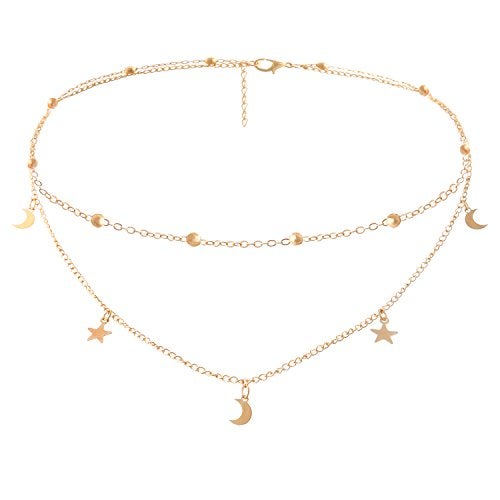 BaubleStar Fashion Layering Star Moon Charm Pendant Tassel Necklace 14K Gold Plated Chain Choker Collar Multi layered Statement Jewelry for Women - Image 1