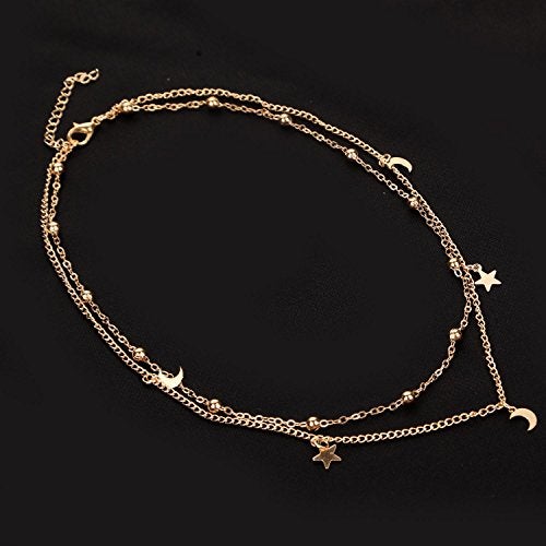 BaubleStar Fashion Layering Star Moon Charm Pendant Tassel Necklace 14K Gold Plated Chain Choker Collar Multi layered Statement Jewelry for Women - Image 4