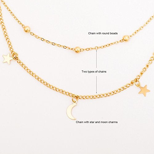 BaubleStar Fashion Layering Star Moon Charm Pendant Tassel Necklace 14K Gold Plated Chain Choker Collar Multi layered Statement Jewelry for Women - Image 5
