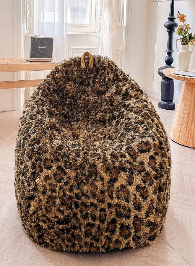 XeGe Faux Fur Leopard Print Bean Bag Chair Cover (No Filler), Fluffy Stuffed Animal Storage Cheetah Bean Bag Home Decor, Furry Fuzzy Big Beanbag Cover for Adults Teens Kids Girls, Anti-slip, Brown - Image 1
