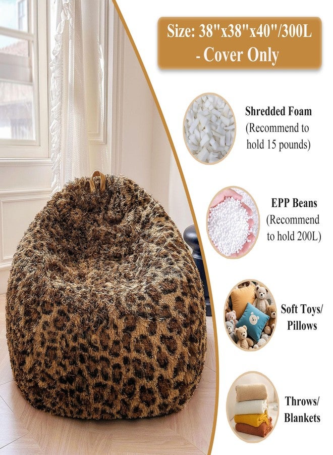 XeGe Faux Fur Leopard Print Bean Bag Chair Cover (No Filler), Fluffy Stuffed Animal Storage Cheetah Bean Bag Home Decor, Furry Fuzzy Big Beanbag Cover for Adults Teens Kids Girls, Anti-slip, Brown - Image 3