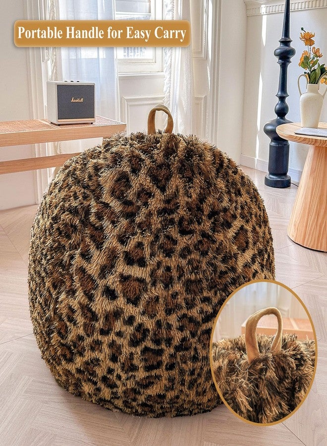 XeGe Faux Fur Leopard Print Bean Bag Chair Cover (No Filler), Fluffy Stuffed Animal Storage Cheetah Bean Bag Home Decor, Furry Fuzzy Big Beanbag Cover for Adults Teens Kids Girls, Anti-slip, Brown - Image 5
