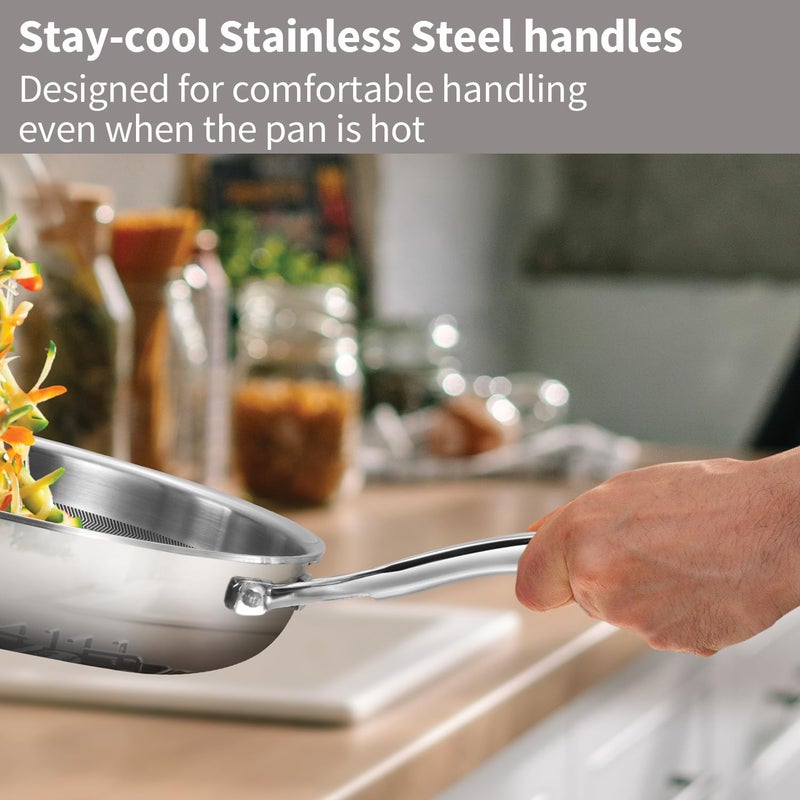 Hawkins Hawkins Pro 26 cm Shielded Nonstick Triply Frying Pan, Fry Pan with Stainless Steel Handle and Glass Lid, Silver (PSNF26G) - Image 4