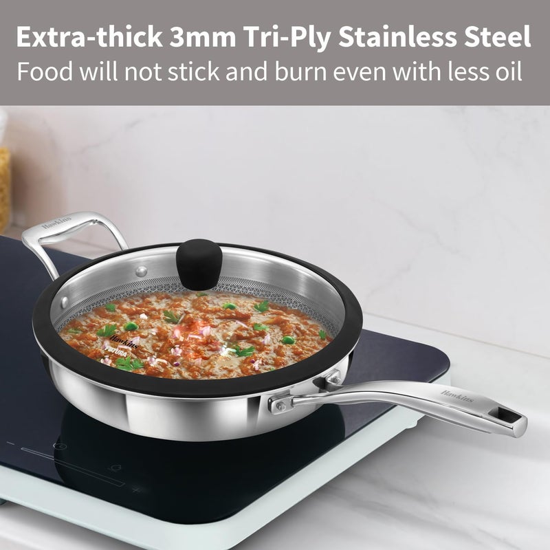 Hawkins Hawkins Pro 26 cm Shielded Nonstick Triply Frying Pan, Fry Pan with Stainless Steel Handle and Glass Lid, Silver (PSNF26G) - Image 3