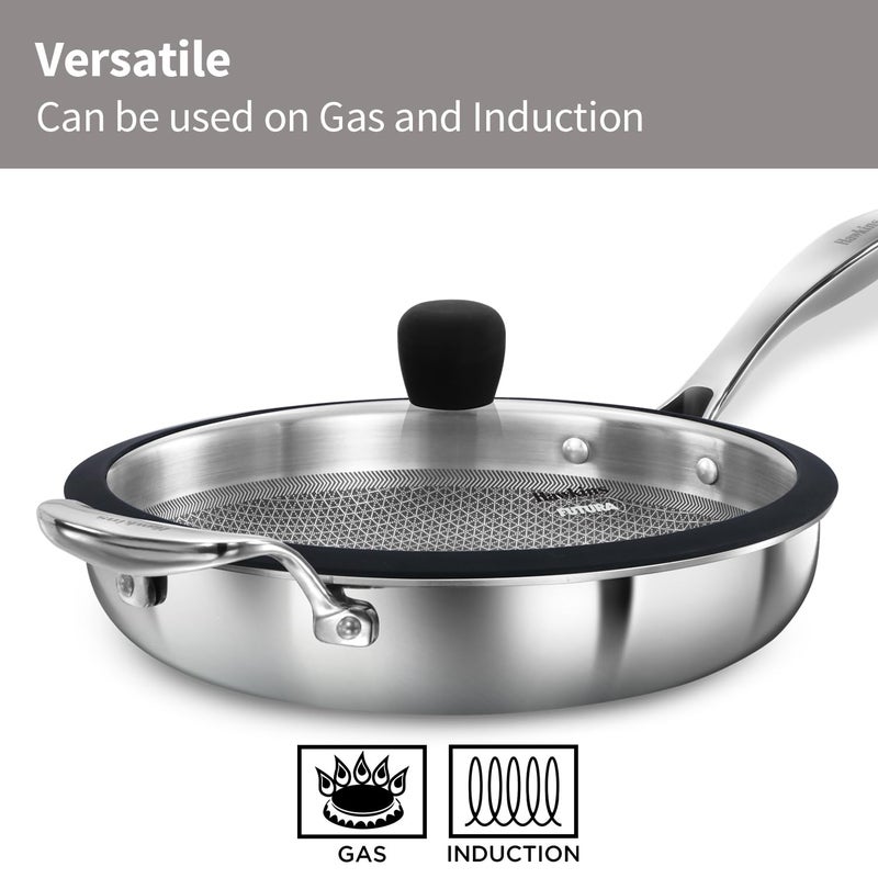 Hawkins Hawkins Pro 26 cm Shielded Nonstick Triply Frying Pan, Fry Pan with Stainless Steel Handle and Glass Lid, Silver (PSNF26G) - Image 5