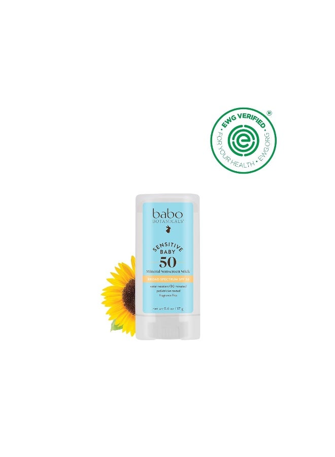 Babo Botanicals Sensitive Baby Mineral Sunscreen Stick SPF 50-70% Organic Ingredients - Zinc Oxide - NSF & Made Safe Certified - EWG Verified - Water Resistant - Fragrance-Free - for Babies & Kids - Image 3