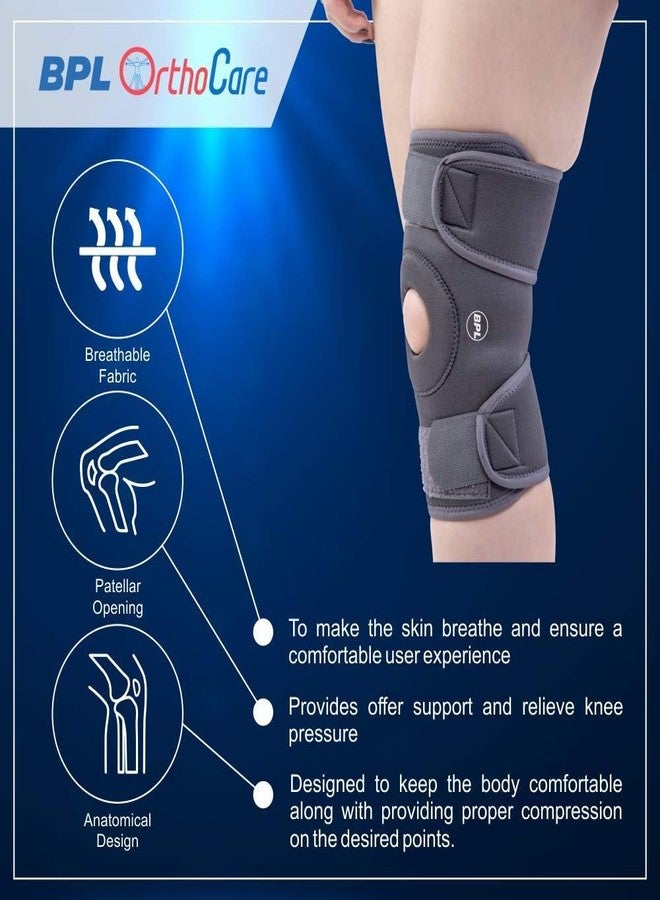 BPL Medical Technologies OrthoCare Knee Wrap Premium Knee Support Open Patella, Breathable Knee Cap Brace for Arthritis, Pain Relief, Sports for Men & Women - Grey - XL - Image 2