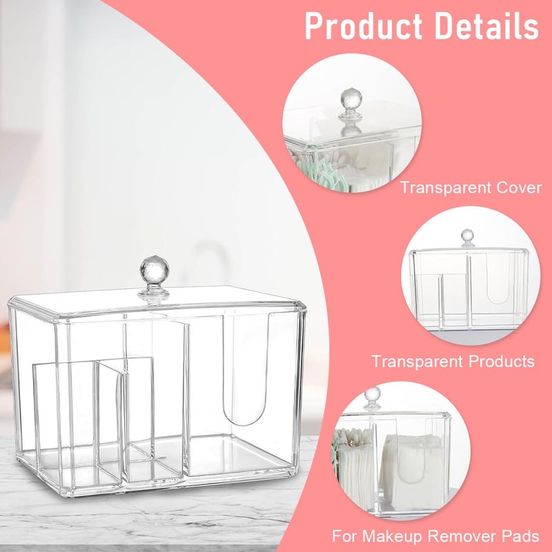 Zibuyu® Cottonswab Organizer Storage Box, Cosmetics Bathroom Organizer Box, Cotton Ball Holder Cotton/Earbud Holder Storage Box with Lid Clear Acrylic Cotton Round Organizer, 4 Sections - Image 3