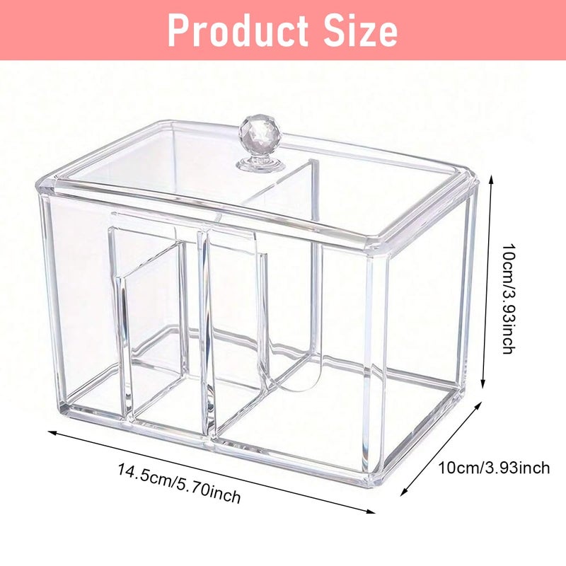 Zibuyu® Cottonswab Organizer Storage Box, Cosmetics Bathroom Organizer Box, Cotton Ball Holder Cotton/Earbud Holder Storage Box with Lid Clear Acrylic Cotton Round Organizer, 4 Sections - Image 2