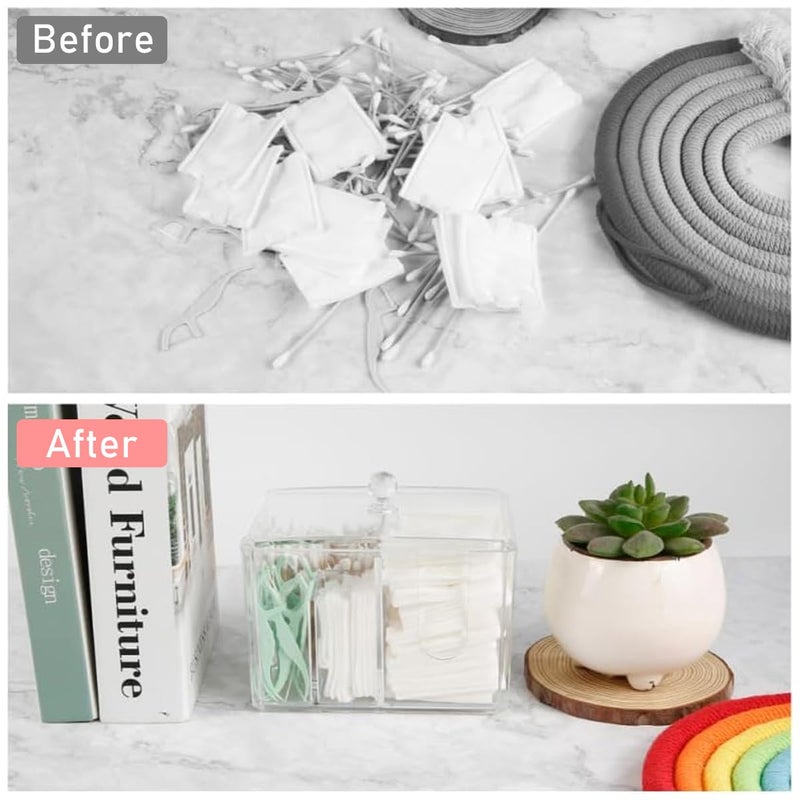 Zibuyu® Cottonswab Organizer Storage Box, Cosmetics Bathroom Organizer Box, Cotton Ball Holder Cotton/Earbud Holder Storage Box with Lid Clear Acrylic Cotton Round Organizer, 4 Sections - Image 5