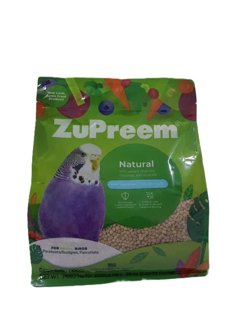 ZuPreem حبوب الطيور الطبيعية من زو بريم، غذاء يومي للطيور مثل الببغاء، البادجي، الببغاء الصغير، الحمام، تغذية أساسية للطيور الصغيرة، مع فيتامينات مضافة، صنع في الولايات المتحدة الأمريكية، غذاء الببغاء، غذاء البادجي (S، 2.25 رطل) - قد يختلف التغليف - Image 1